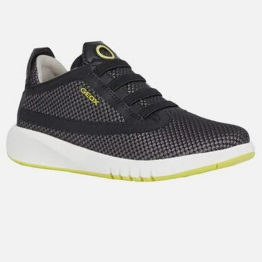Geox Boys Aeranter Slip-on Running Sneaker Size 3 Black/Gray/Yellow